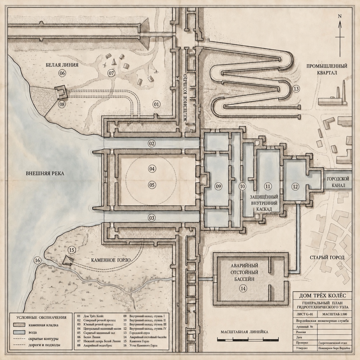 House of Three Wheels: a numbered station plan showing rooms, connections and approach routes. Original diagram labels are in Russian.